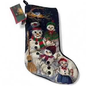 Handmade Needlepoint Snowman Christmas Stocking 🎅 Button & Bead Details 7.5 x 16